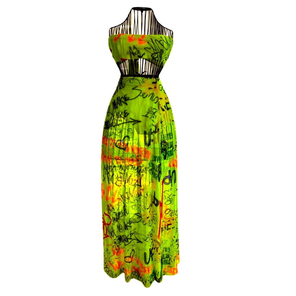 yellow with colorful graffiti bikini